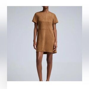 OLIVACEOUS Short-Sleeve Suede Shift Dress